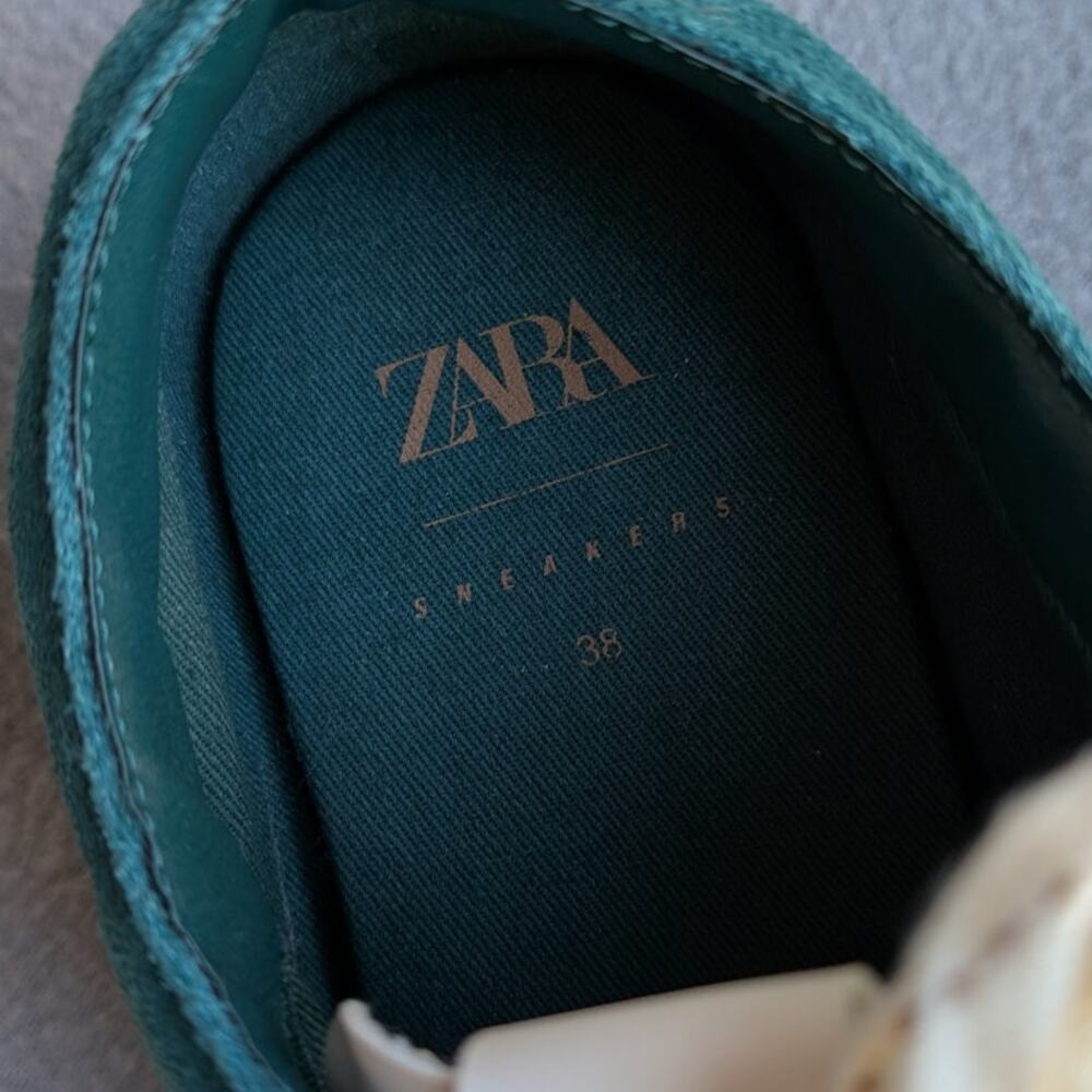 Zara Teal Green Suede Athletic Sneakers with Cream Laces - Picture 3 of 6